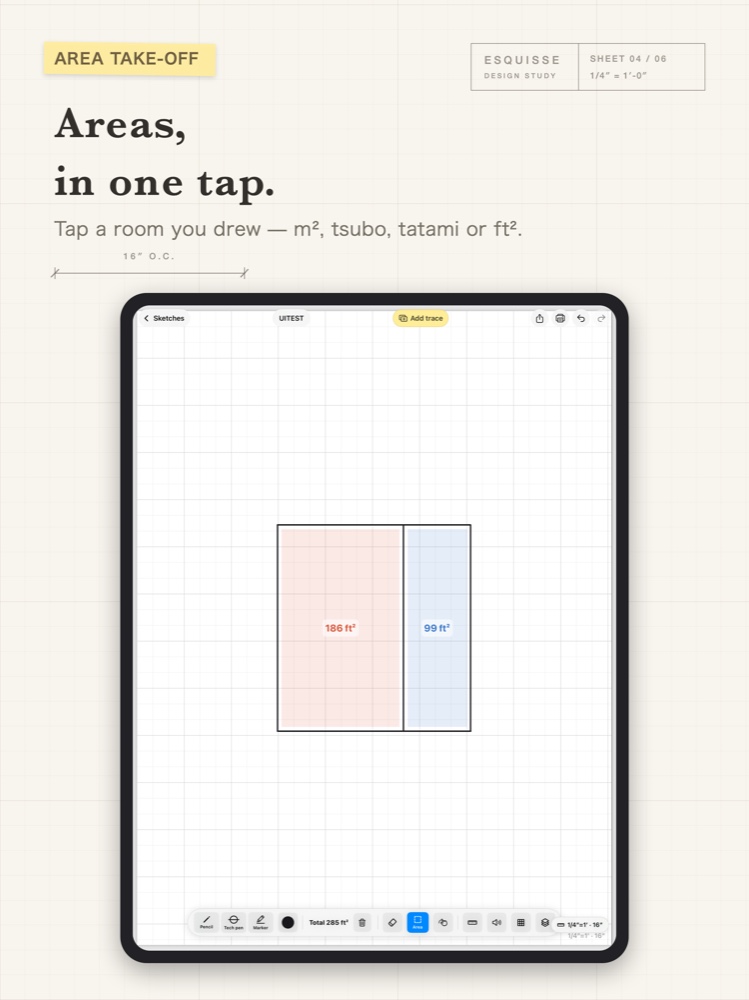 Measuring room areas with a tap